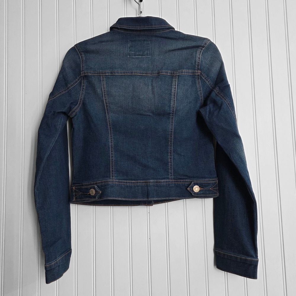 Wax Jean Jacket Size S Cropped   Blue Denim Stretch Button Front - Picture 2 of 6